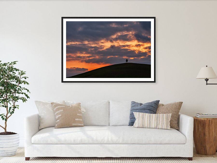 Thumbnail: A solitary tree over a hill at sunset in Val d'Orcia, Italy 80x120 cm