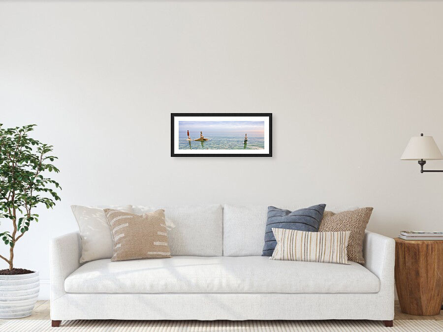 Thumbnail: Three stacks of balanced stones in Portonovo's sea 20x60 cm