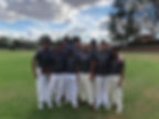 The original Mulgoa Valley CC team posing together in matching grey training shirts before a match, marking the club’s early
