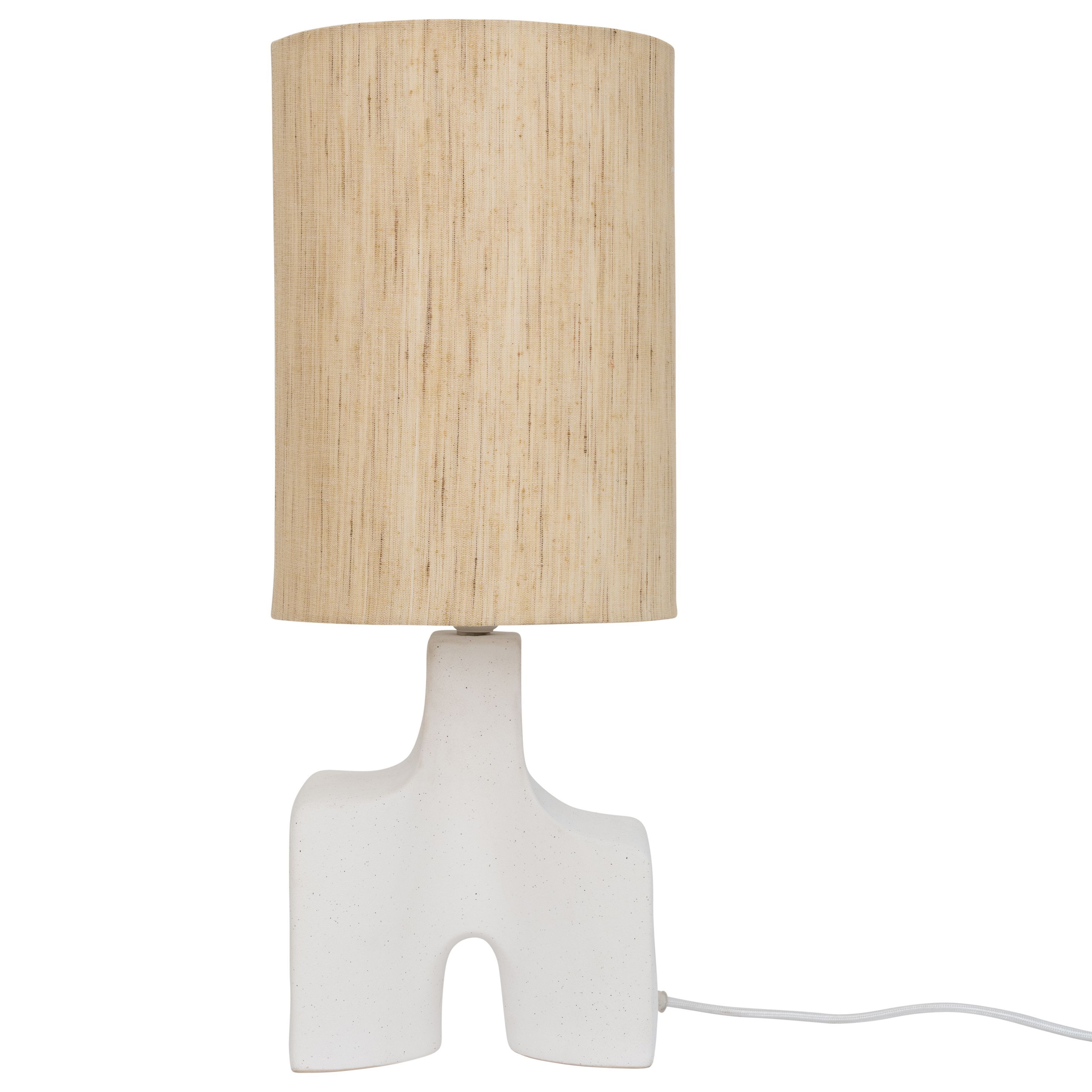 Lamp witte voet en naturel zijden kap