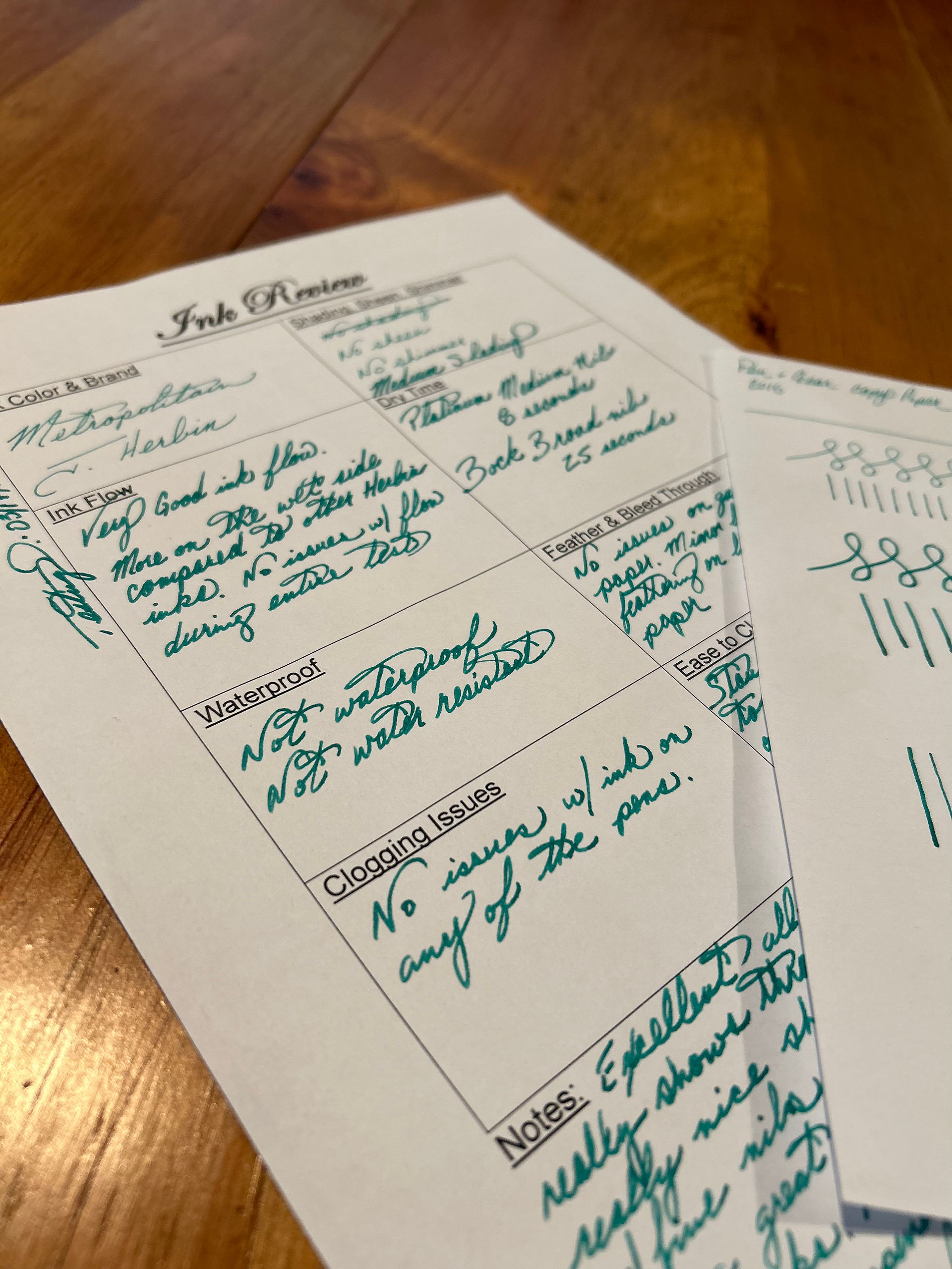 J Herbin Fountain Pen Ink Review Metropolitain  Handwritten Review Notes