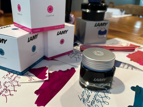 Lamy fountain pen ink swatches and pens