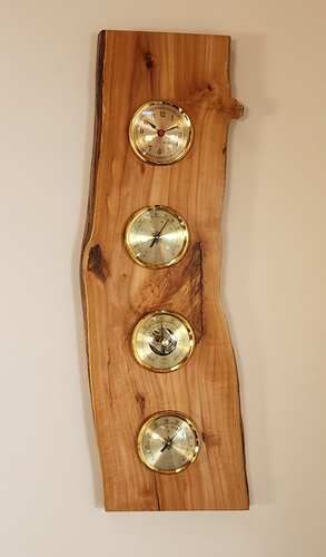 Live-Edge Applewood Weather Station with Clock – Handmade Wall Art