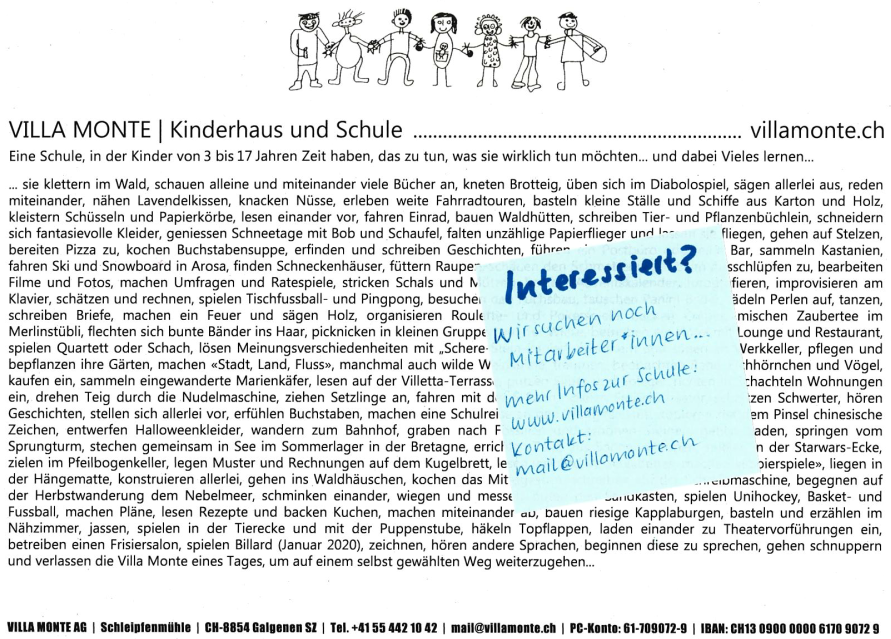 Villa Monte sucht Mitarbeiter*in mit Lehrdiplom content media
