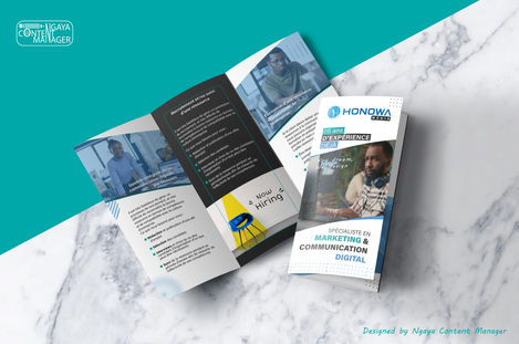 Conception d'un dépliant percutant pour présenter les solutions de marketing digital d'une agence. Un design moderne et dynamique mettant en avant les résultats obtenus pour les clients.