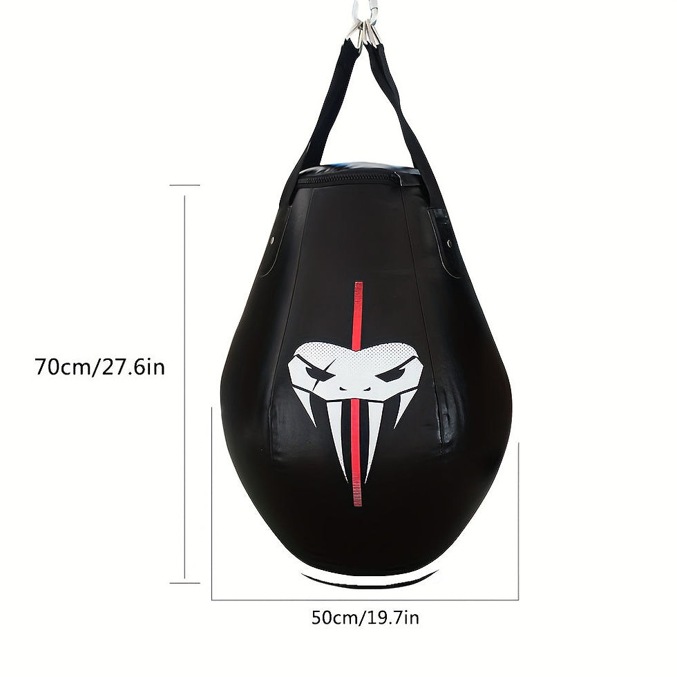 Thumbnail: Black teardrop punching bag, snake logo, 70cm/27.6, 50cm/19.7 dimensions.