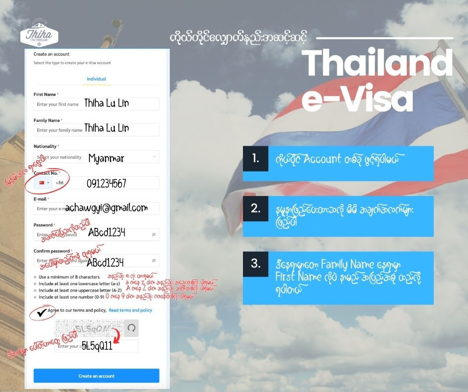 ဒါကတော့ အကောင့်သစ်ဖွင့်ဖို့ ဖြည့်ရမယ့်ပုံစံကို နမူနာရှင်းပြပေးထားတာပါ။