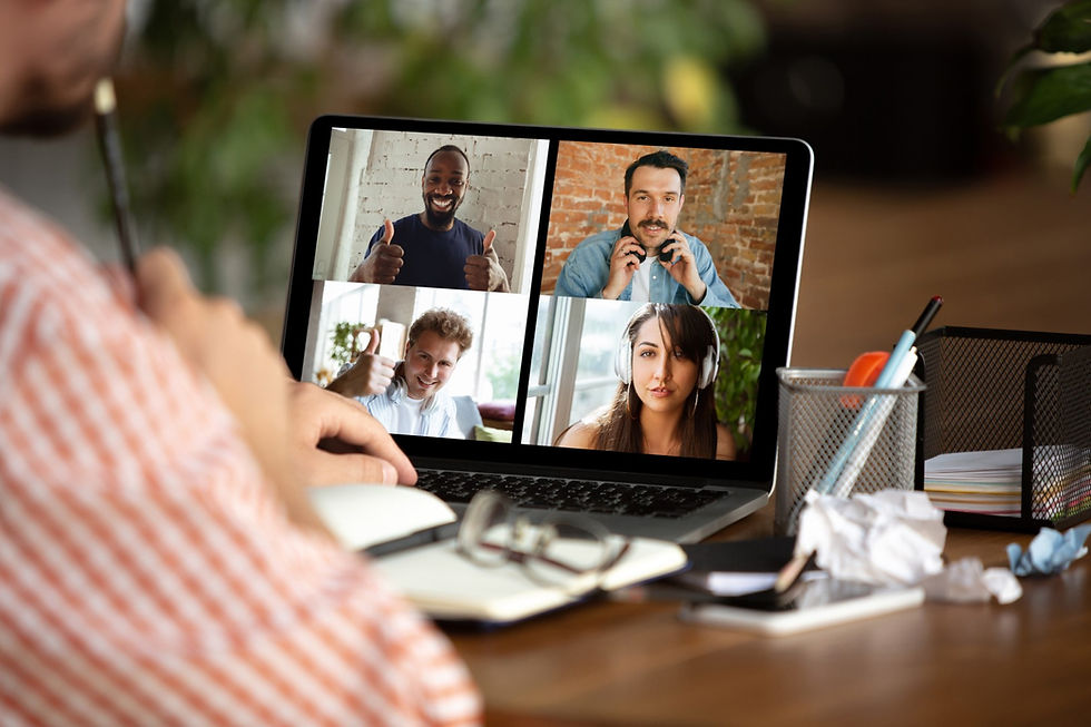 Remote meeting. Man working from home, remote office concept.