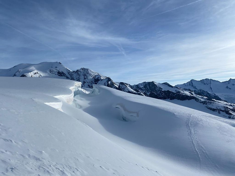 High angle view of snow-covered peaks in the Berner Oberland