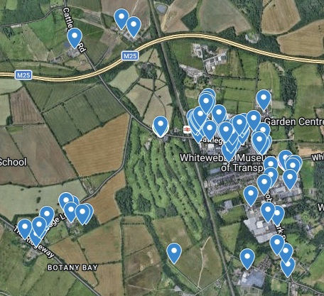 Map of Crews Hill Enfield with pins showing the locations of businesses and places of interest North london Interactive
