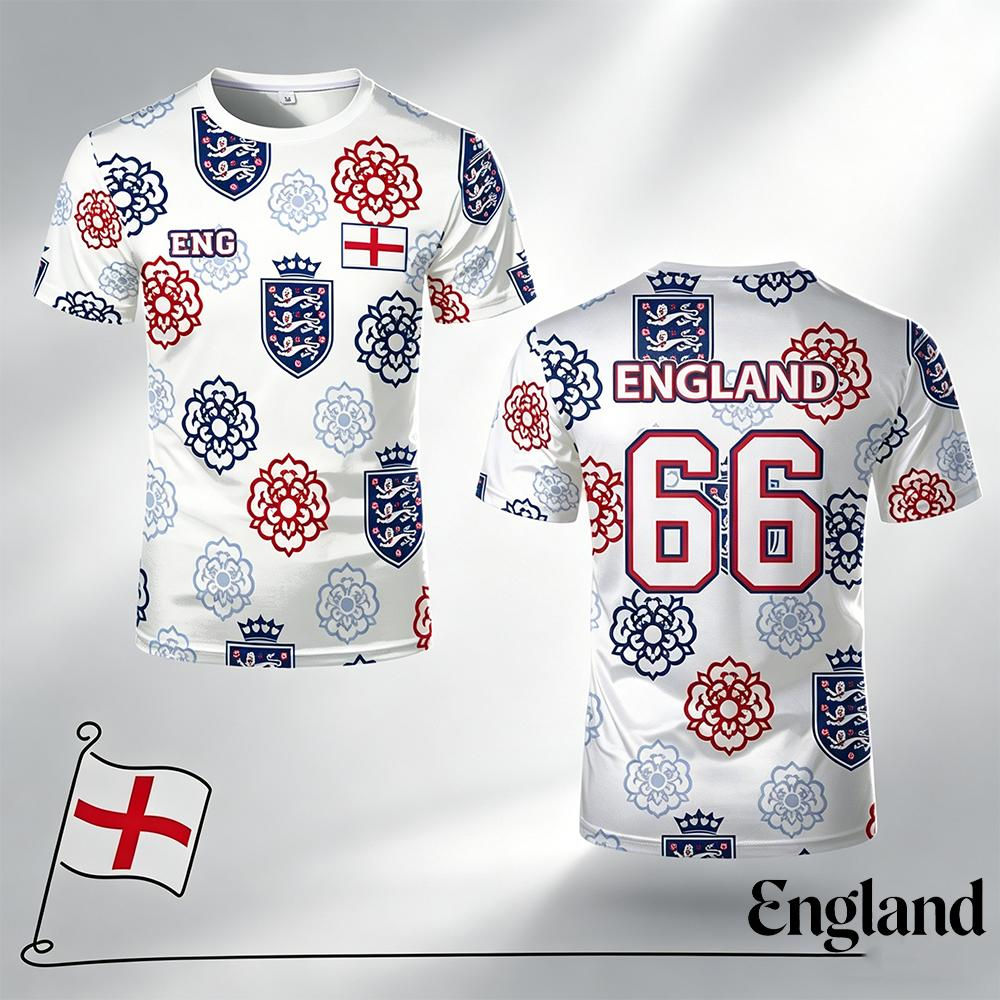 England Flag Print Football Jersey Unisex Street Casual O-neck T-shirt Soccer Tr