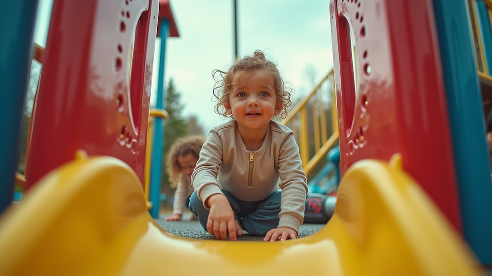 Eye-level view of a colorful playground with children playing