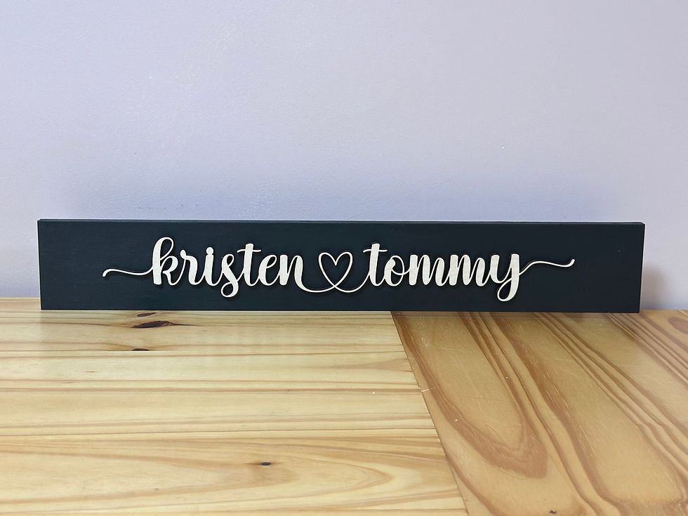 Custom Couples Wooden Name sign. 1/2 inch Blacked stained maple with layered natural lettering.