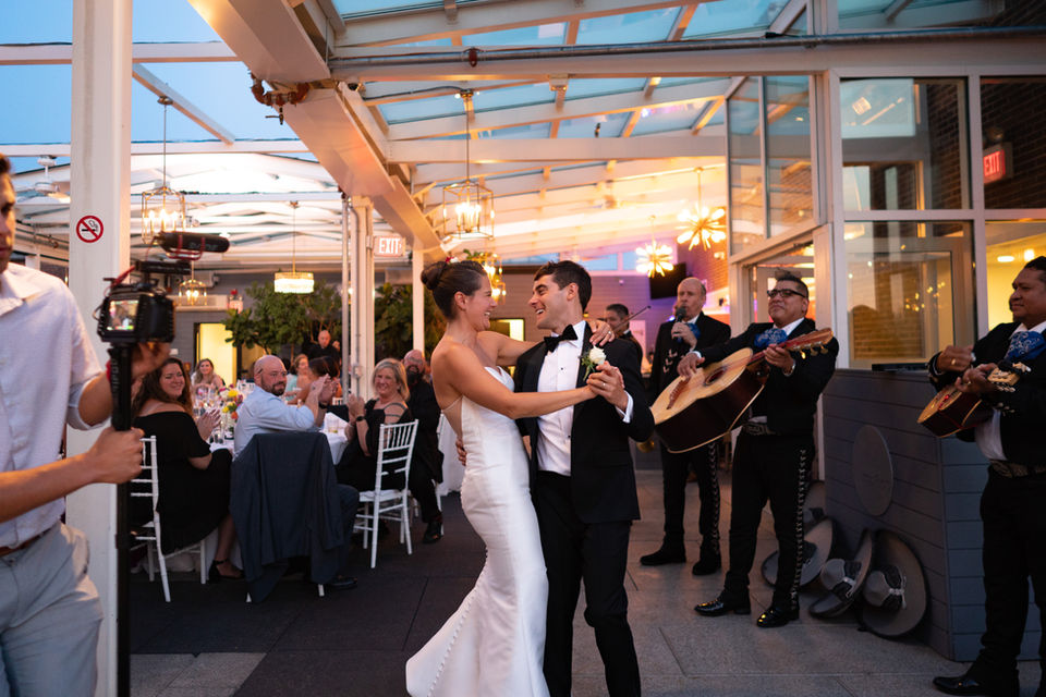 Bride and Groom during their first dance at the Rooftop at the Providence G Hotel
