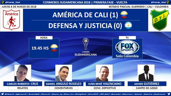 América de Cali (COL) vs Def. y Justicia (ARG)