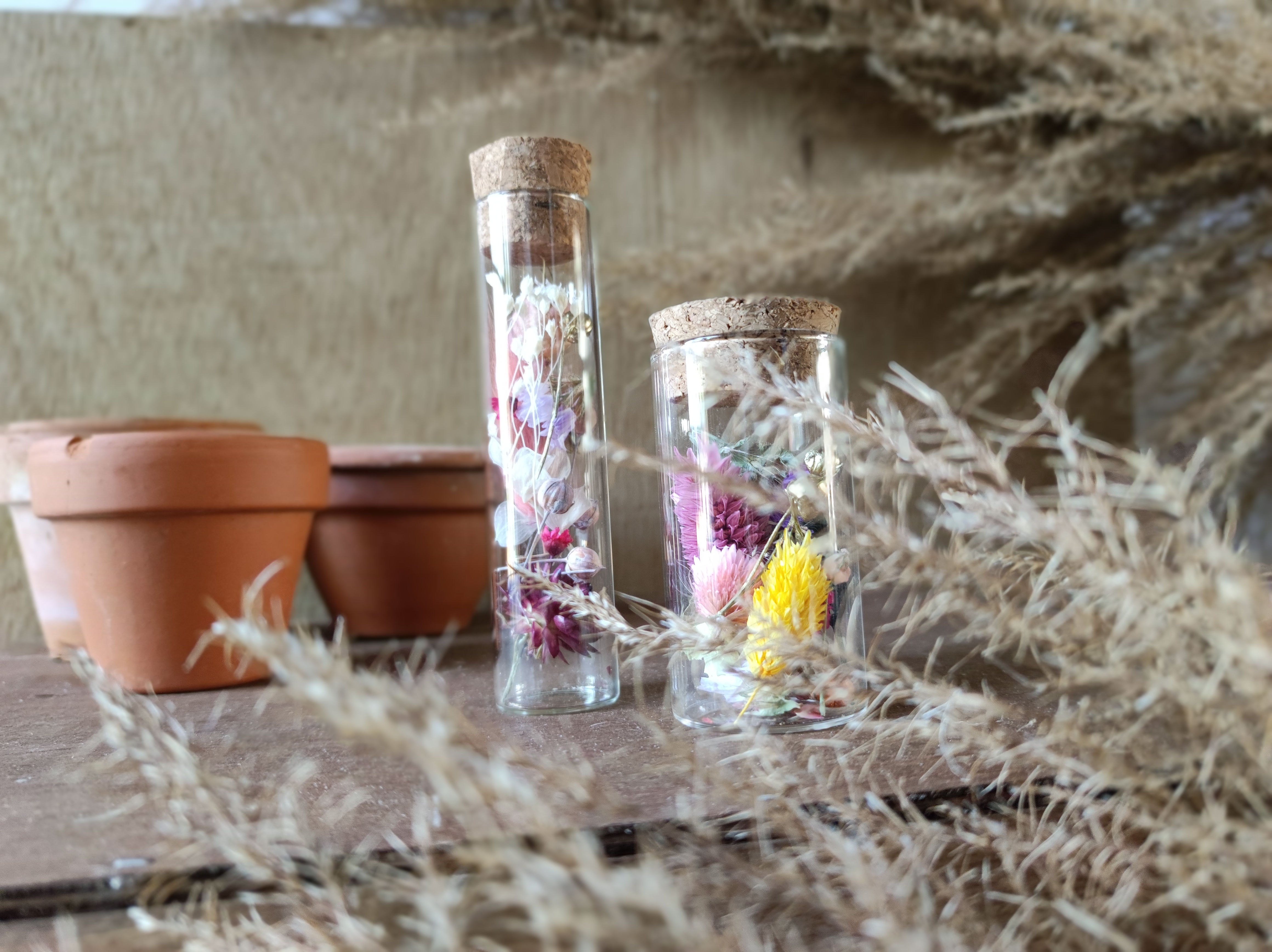 Glazen tube met droogbloemen