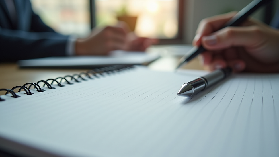 Close-up view of a notebook and pen on a desk during a supervision session
