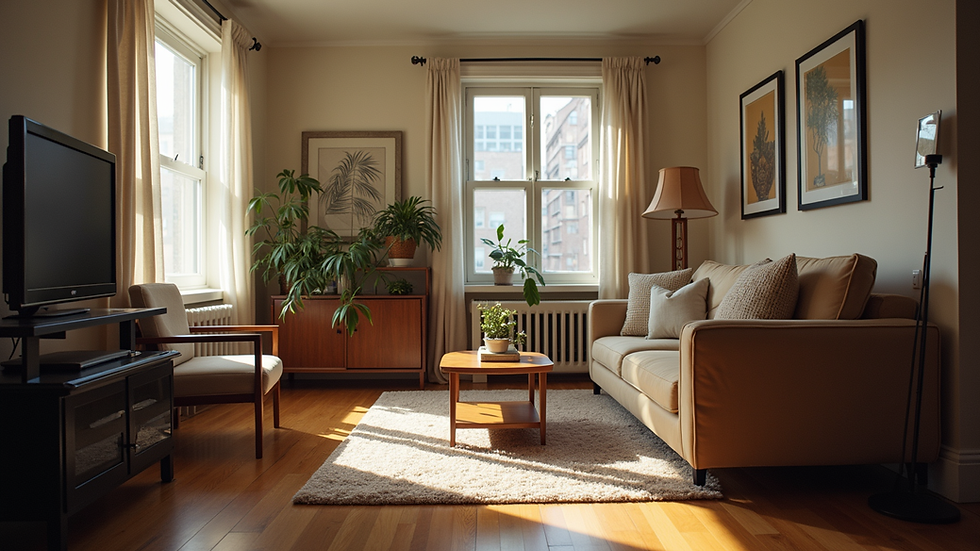 Eye-level view of a cozy New York apartment living room