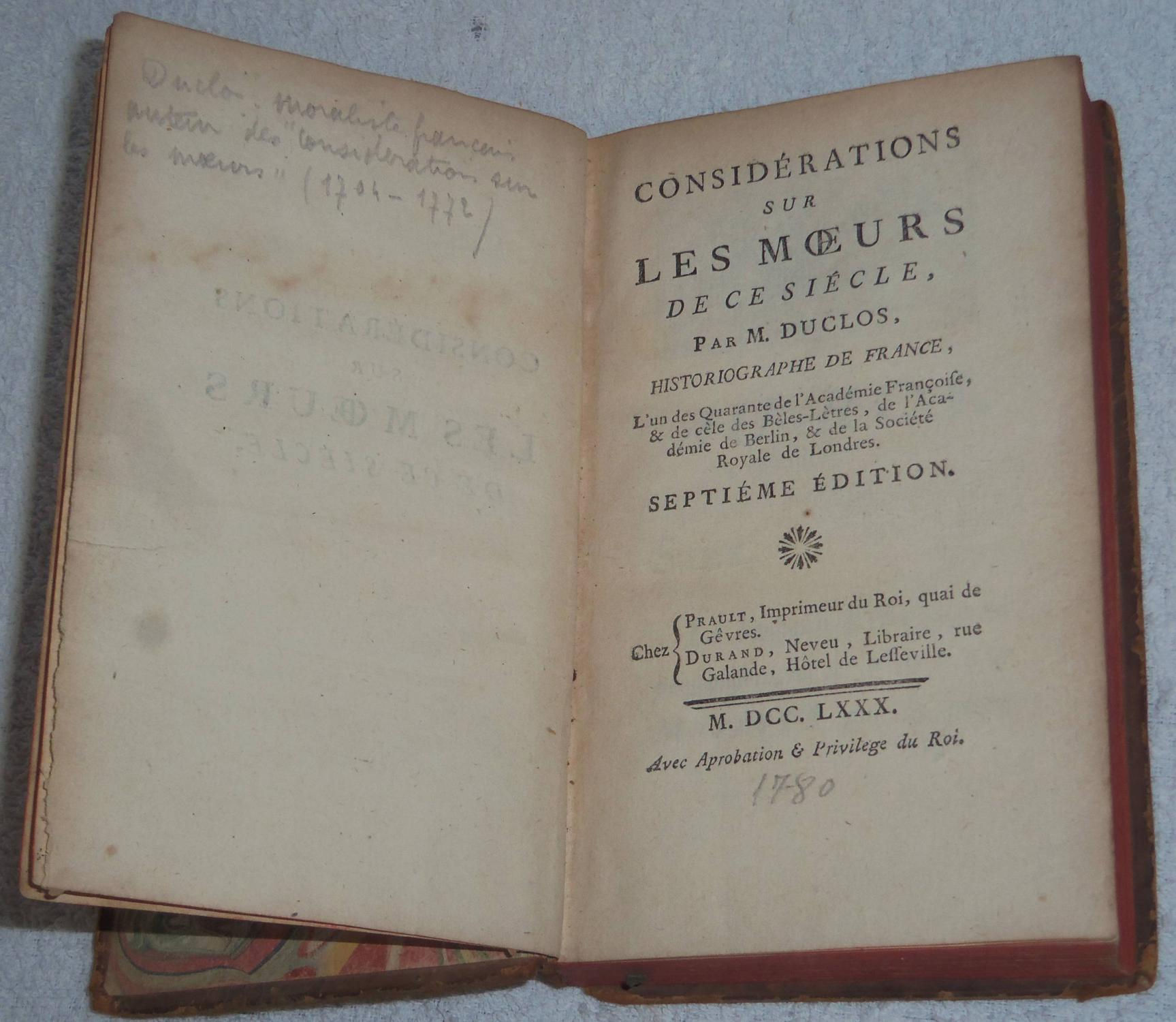 Considérations sur les moeurs de ce siécle | Duclos, Charles. Los libros del abuelo tu librería solidaria.