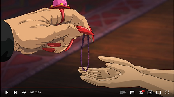Chihiro gets given a magic headband to ward off the spirits of the characters from Disneys