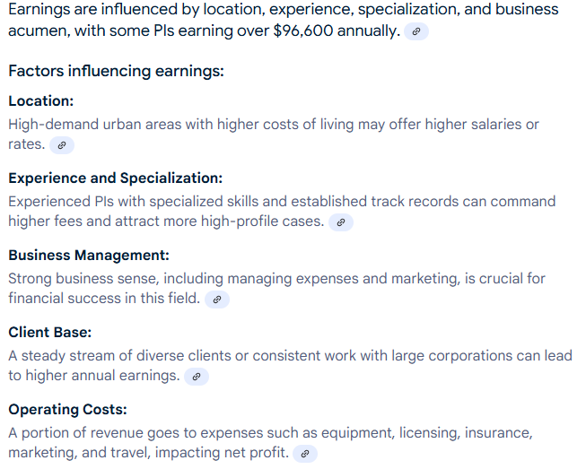 Google Search "private investigator owner yearly"