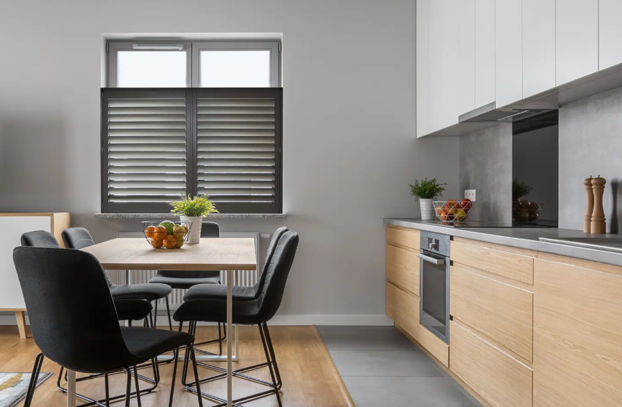 Kitchen showcasing custom shutters.