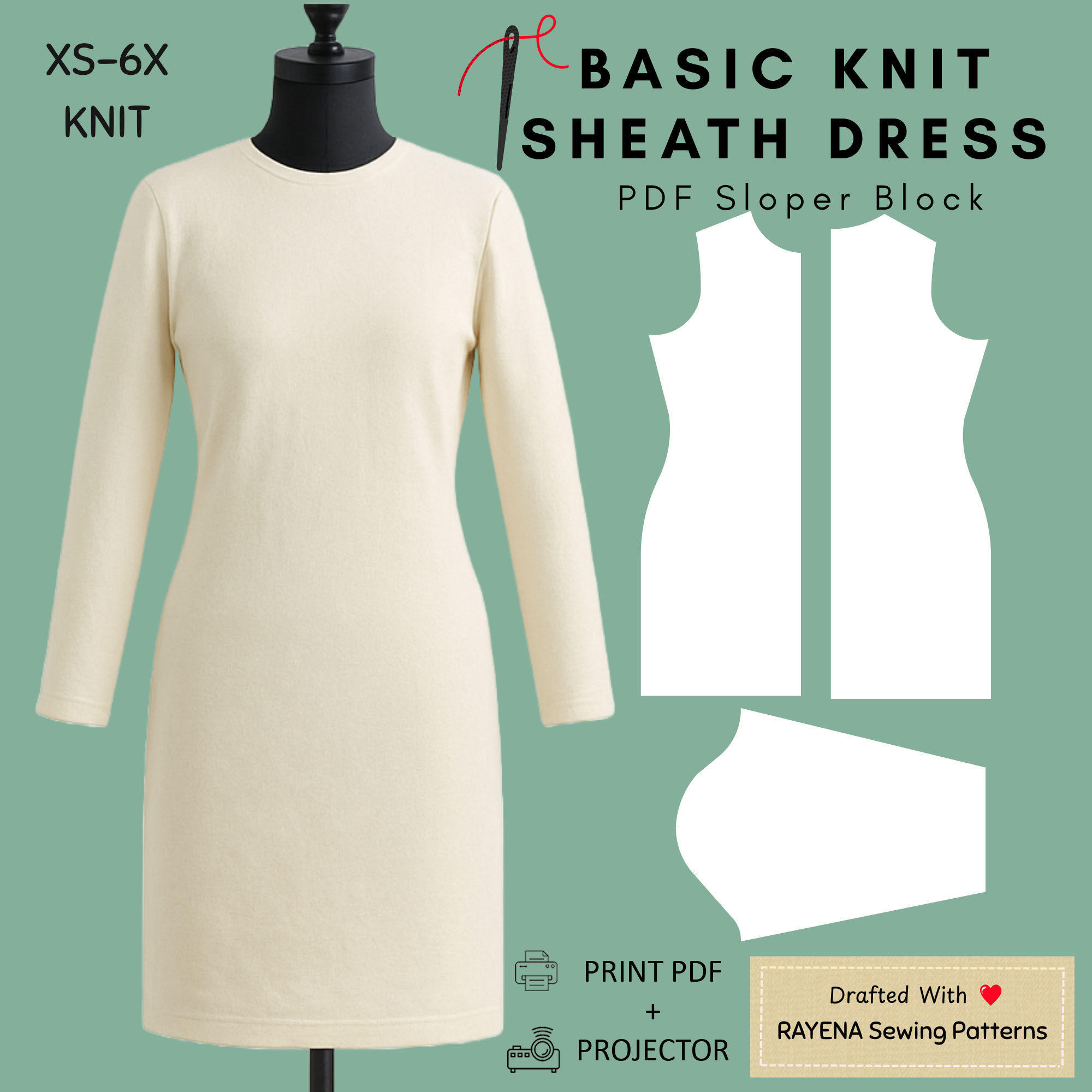 Women's Knit Dress Sewing Pattern: Basic Sloper (XS–6X) (PDF Pattern)