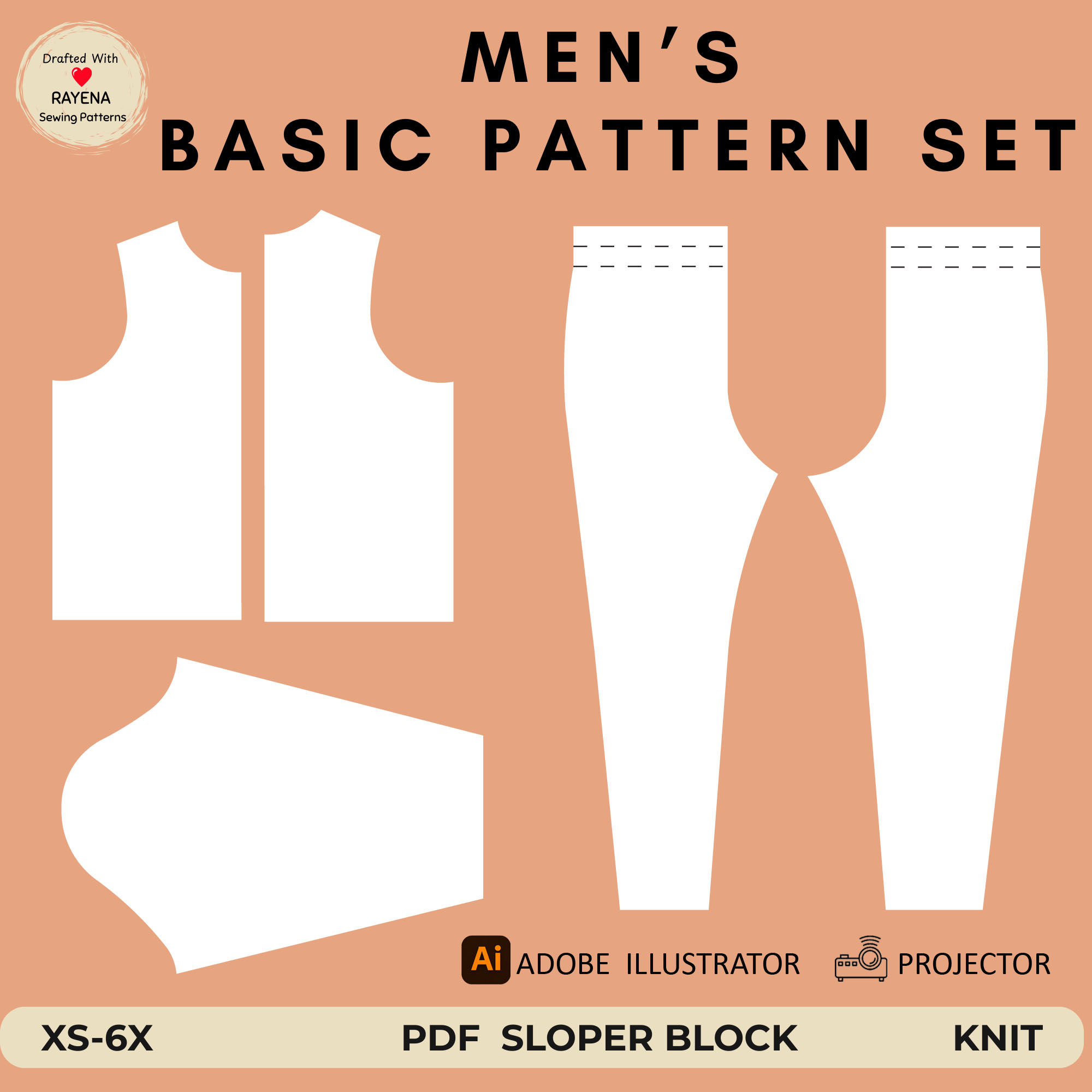 Editable - Men T-shirt & Tights Sewing Pattern: Knit Sloper Block