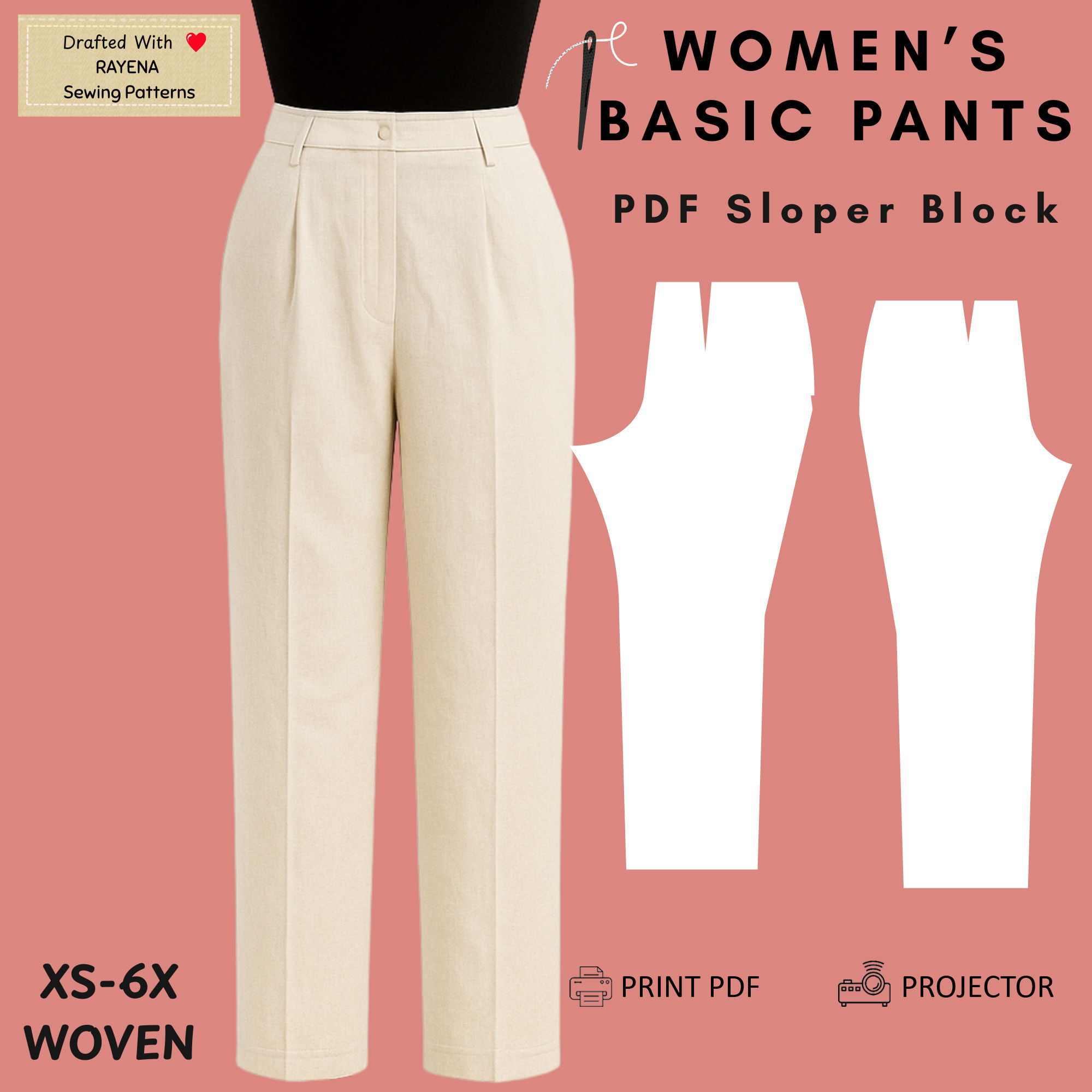 Women's Basic Pants Sewing Pattern: High Waist Trousers (XS–6X) (PDF Pattern)