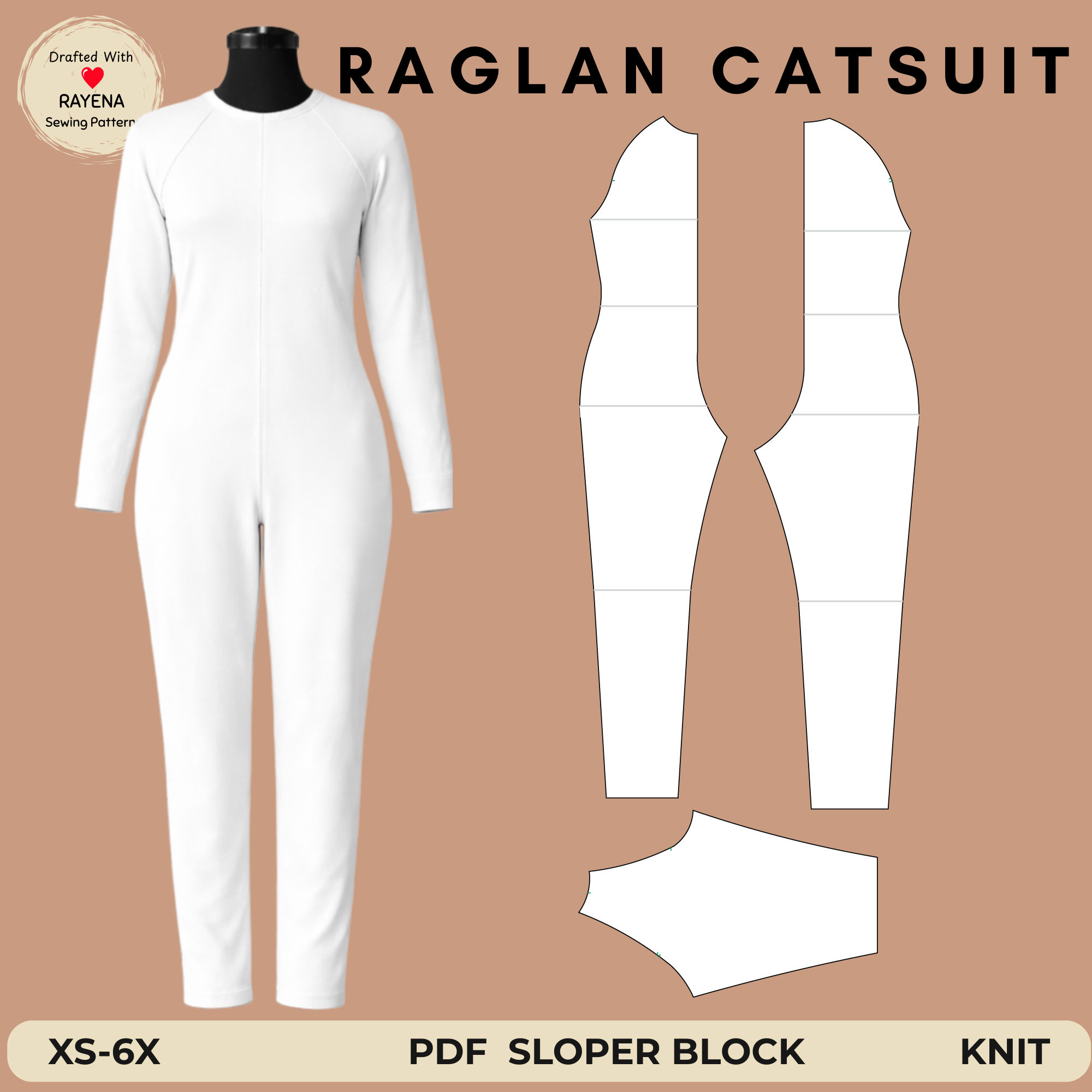 Women's Raglan Bodysuit Block Sewing Pattern XS-6X
