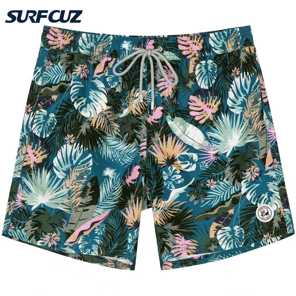 Men Hawaiian Swim Shorts Quick Dry Beach Board Shorts Mesh Lining