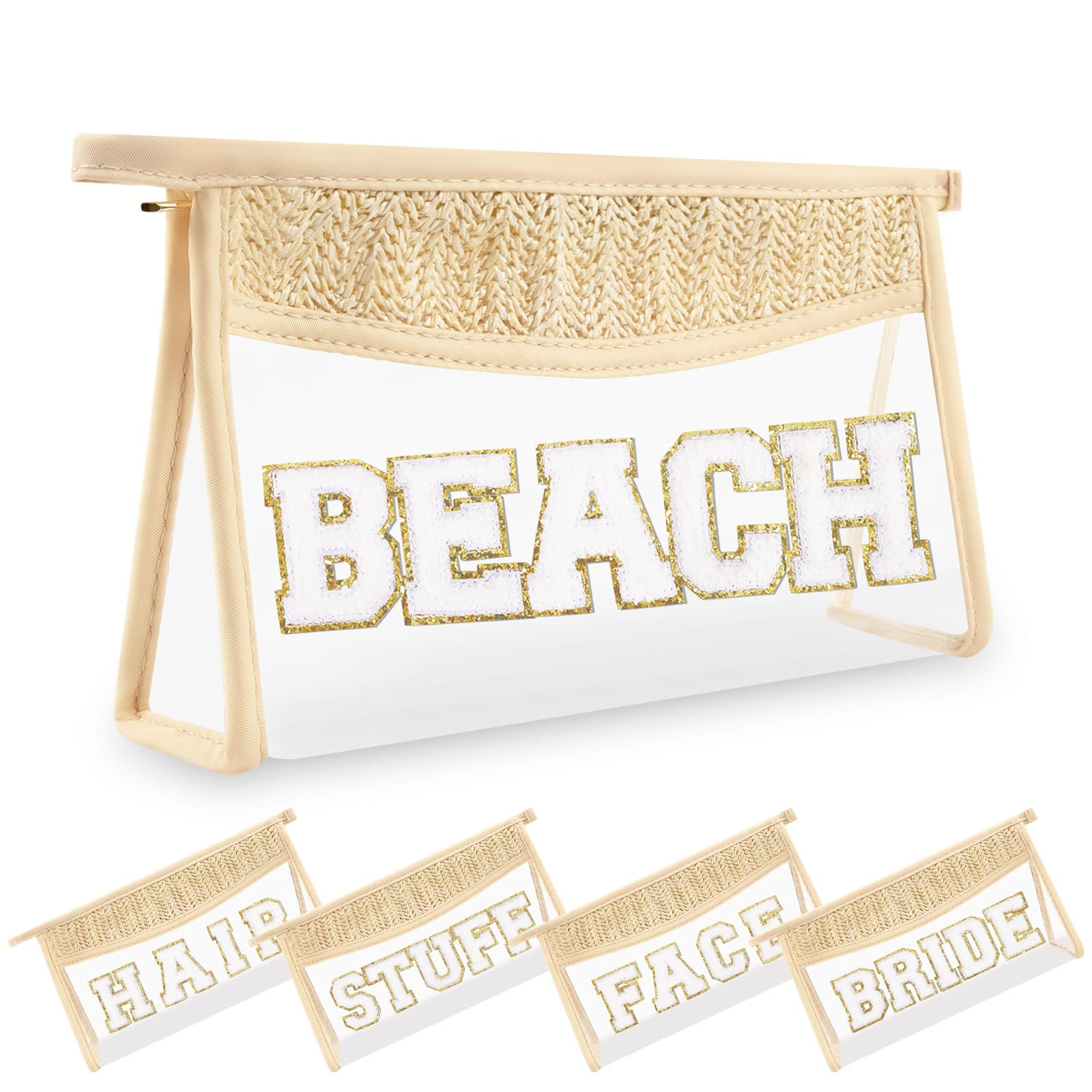 UIXIZQ Small Boho Straw Clear Makeup Bags for Women&Girls, Zipper Cosmetic Ba...