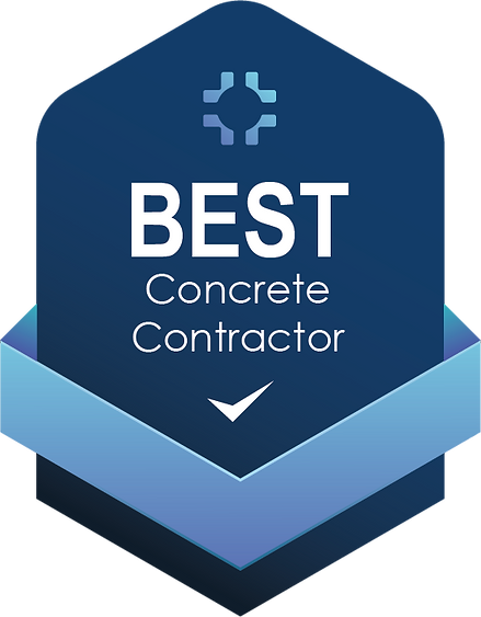 Blue Badge with "Best Concrete Contractor" written on it.