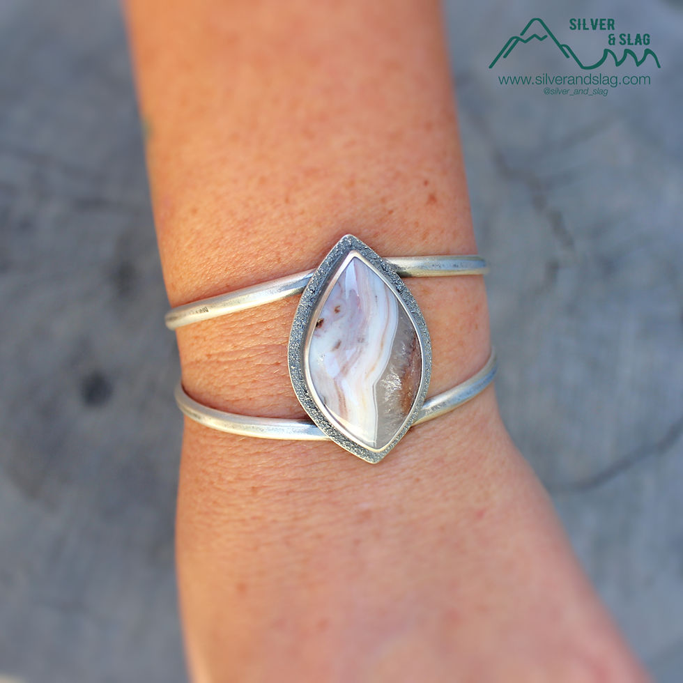 Thumbnail: Pink Mojave Desert Banded Agate set in Sterling Silver Statement Cuff