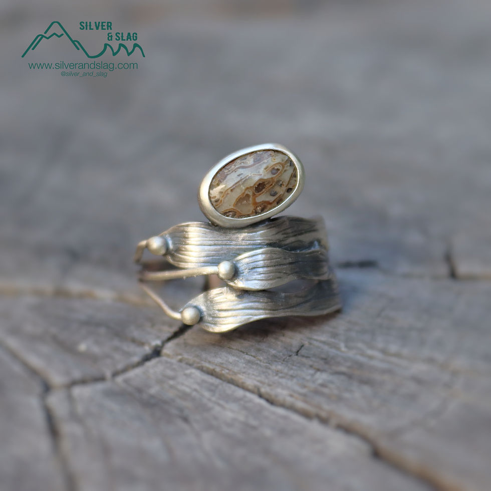 Thumbnail: Pacific Coast Inspired Fossil Whalebone Kelp Forest Statement Ring - Size 8.75