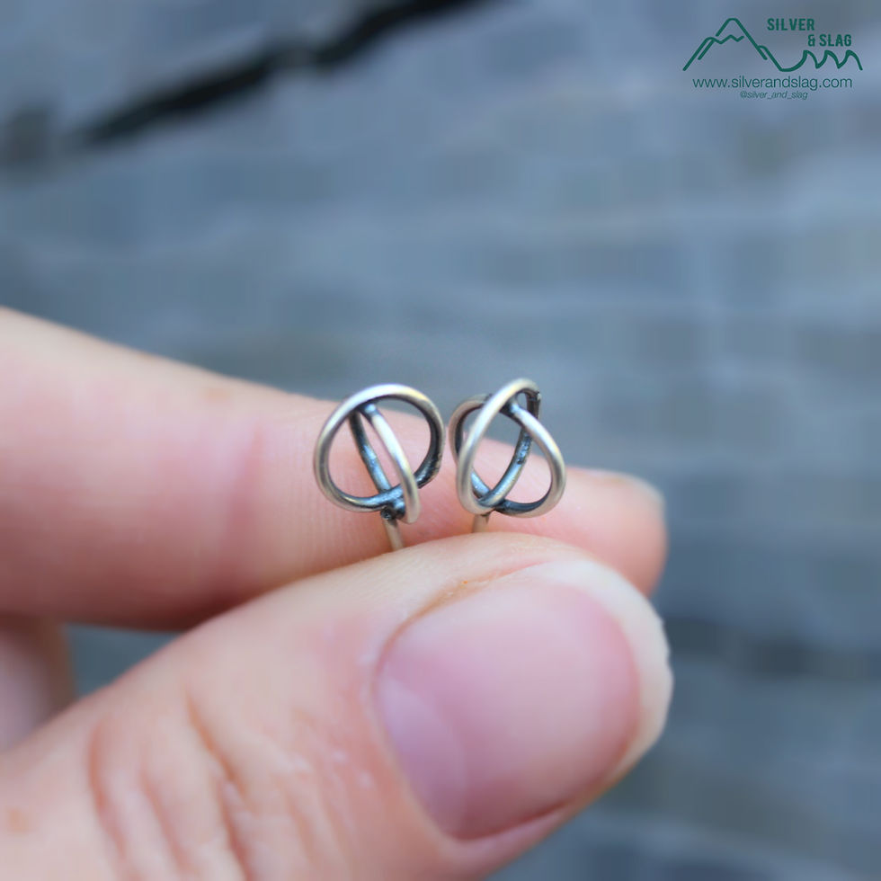 Thumbnail: Sterling Silver Spherical Wire Stud Earrings           | Silver & Slag |