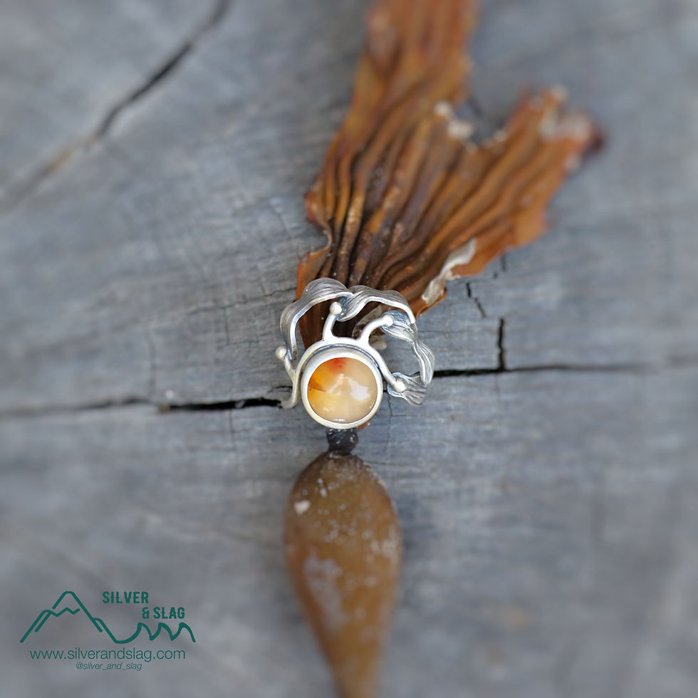 Thumbnail: Pacific Coast Inspired Malibu Agate Kelp Forest Statement Ring - Size 7.5