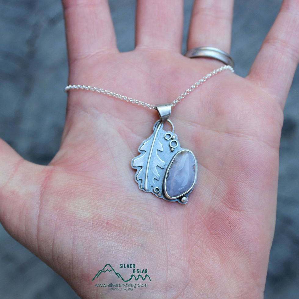 Thumbnail: Mojave Desert Agate set in Sterling Silver California Rainy Oak Leaf Necklace