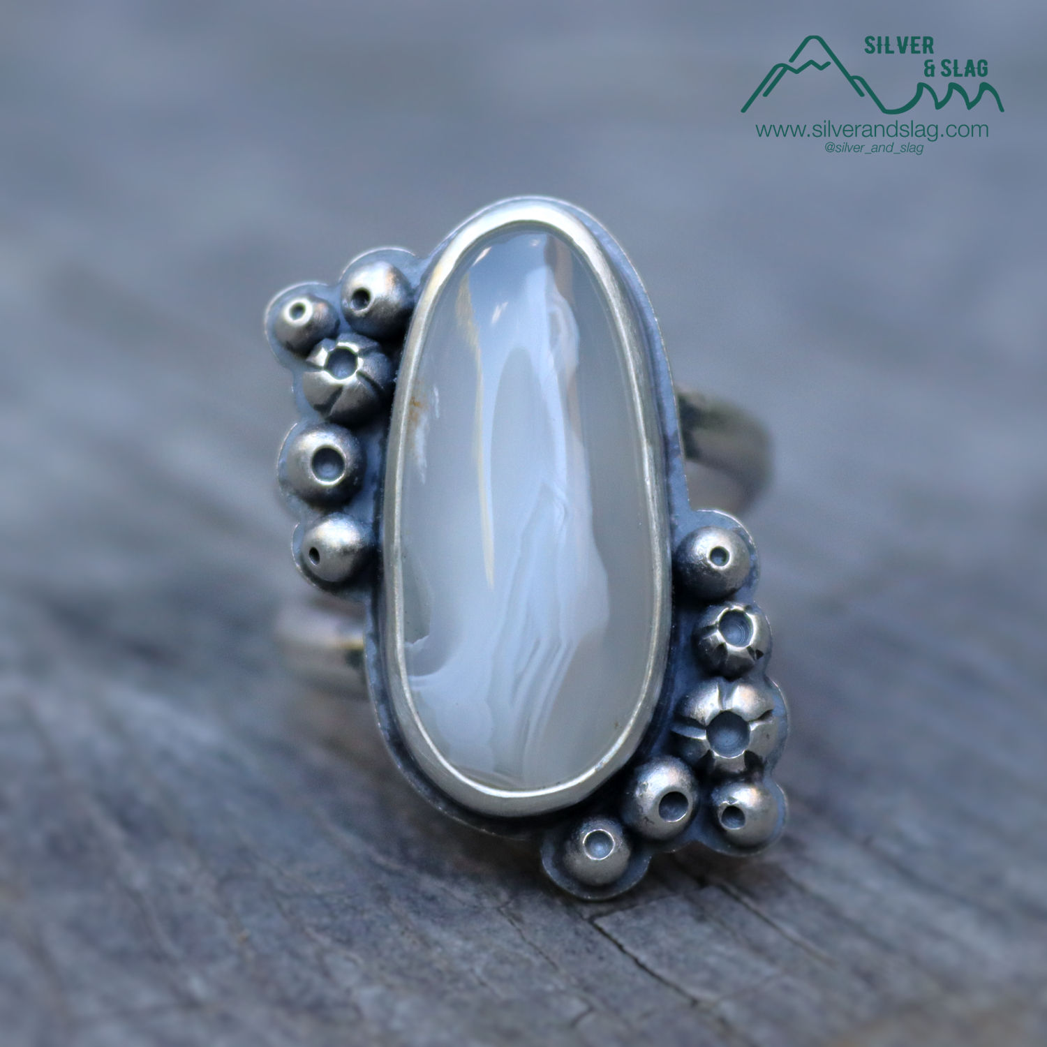 Pacific Coast Inspired Statement Ring w Malibu Fortification Agate - Size 8