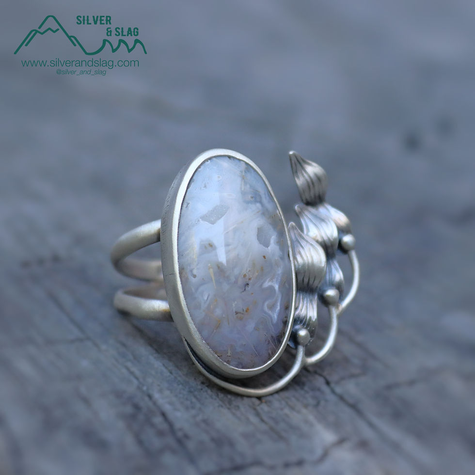 Thumbnail: Pacific Coast Inspired Malibu Sagenite Agate Kelp Forest Statement Ring - Size 7