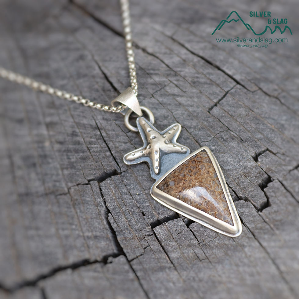 Thumbnail: Pacific Coast Inspired Fossil Whalebone Starfish Statement Necklace