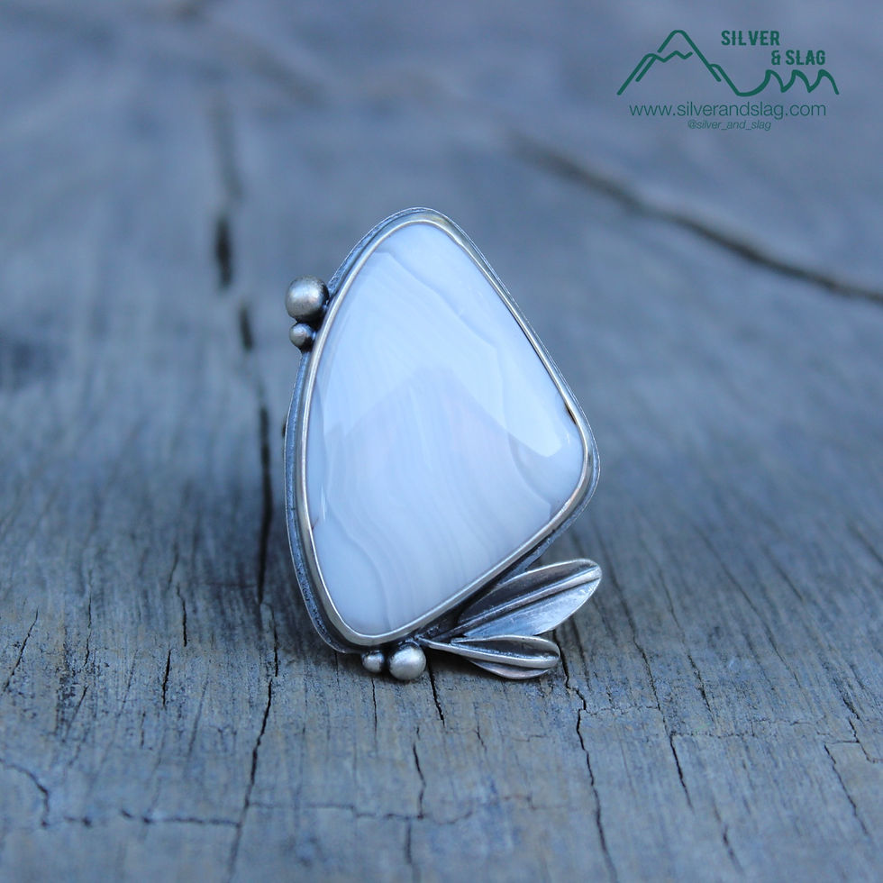Thumbnail: Mojave Desert Agate set in Sterling Silver Leaf Accent Statement Ring- Size 7.25