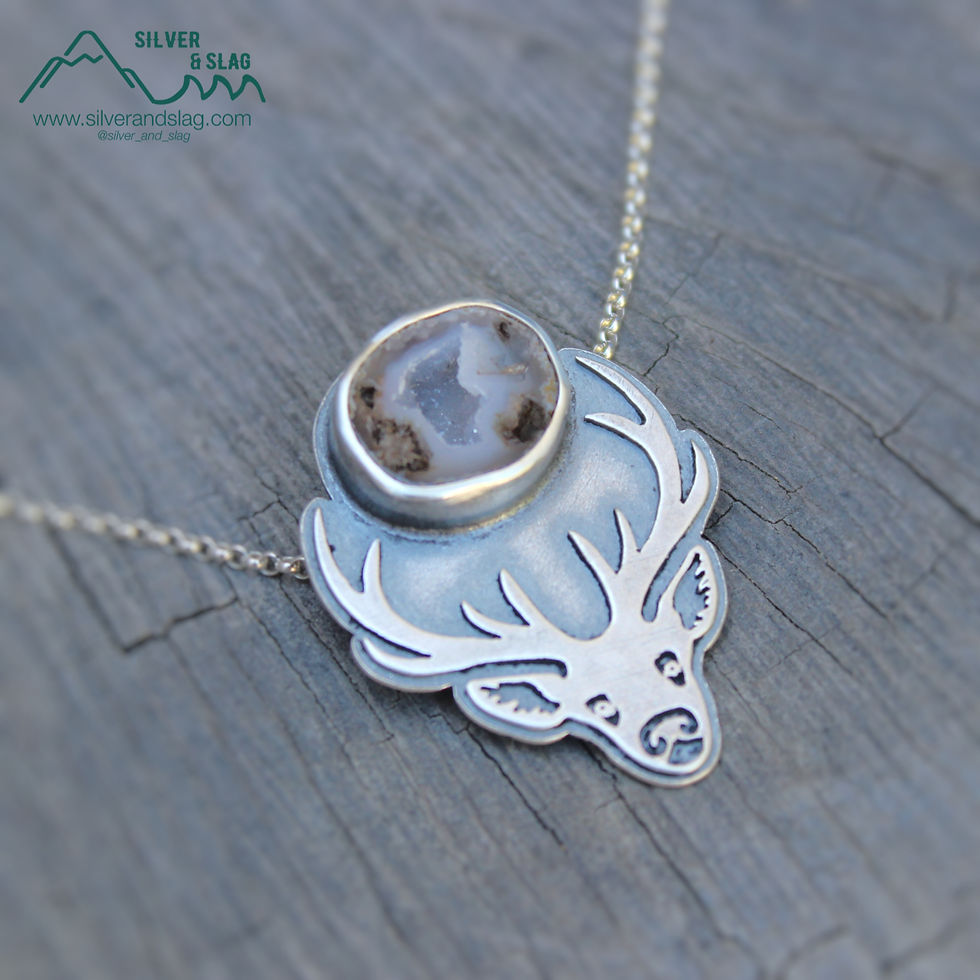 Thumbnail: Majestic Deer with Mojave Desert Geode Sterling Silver Statement Necklace