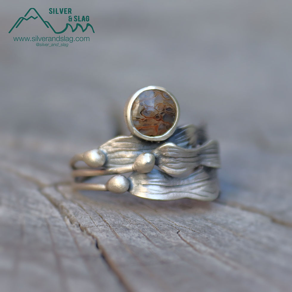 Thumbnail: Pacific Coast Inspired Fossil Whalebone Kelp Forest Statement Ring - Size 7.5