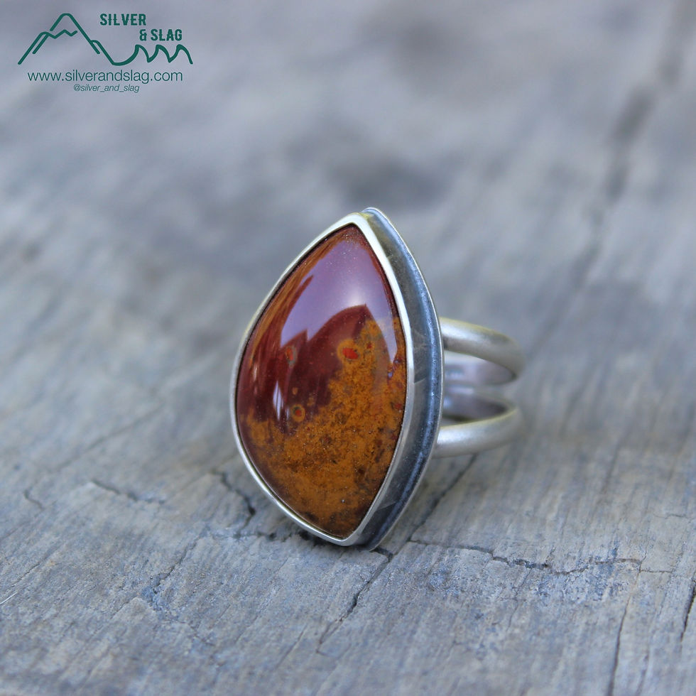 Thumbnail: Mojave Desert Poppy Jasper set in Sterling Silver Statement Ring - Size 7.5