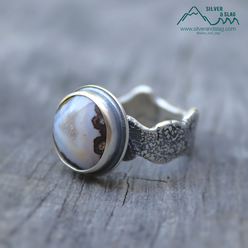 Thumbnail: Mojave Desert Agate in Sterling Silver Hand Forged Statement Ring - Size 8.5