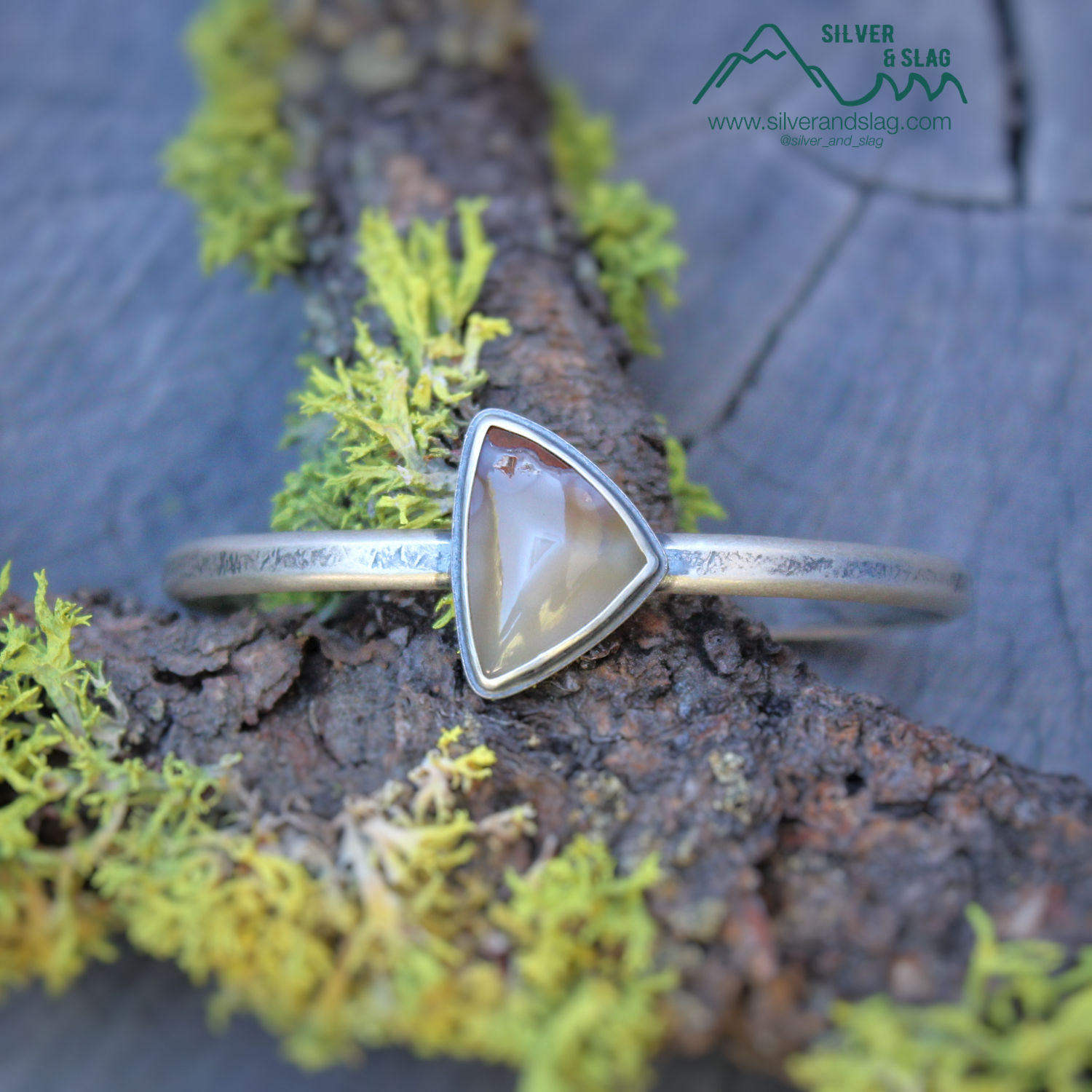 Mojave Desert Fortification Agate in Sterling Silver Minimalist Cuff Bracelet