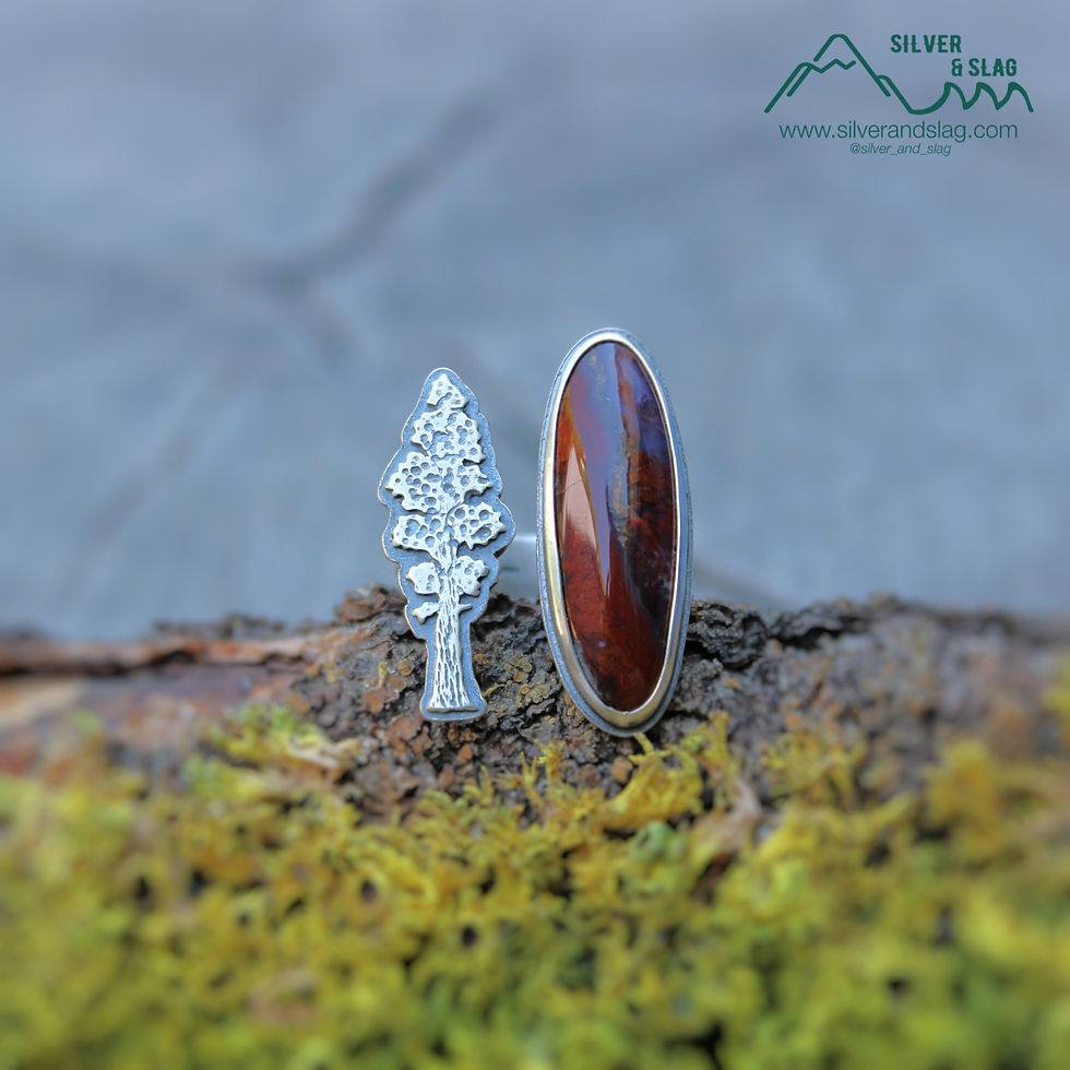 Thumbnail: Mojave Desert Agate set in Sterling Silver Giant Sequoia Tree Adjustable Ring