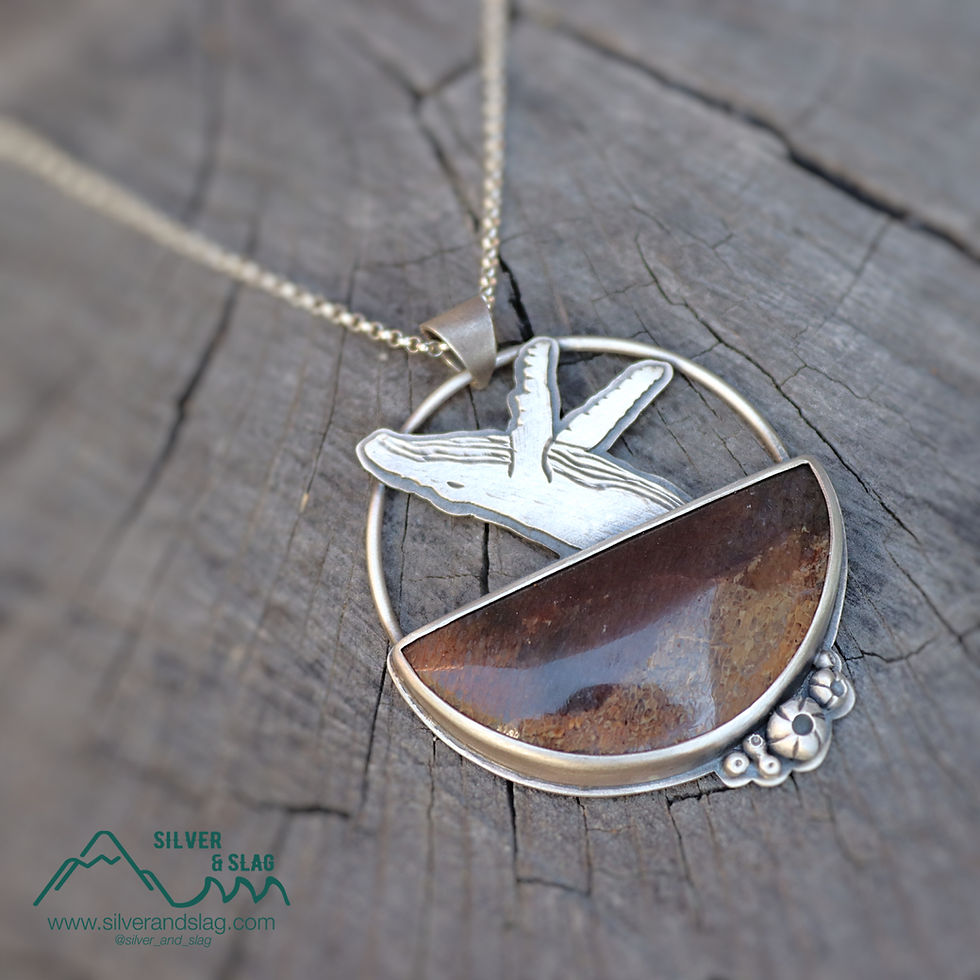 Thumbnail: Pacific Coast Inspired Fossil Whalebone Breaching Humpback Statement Necklace
