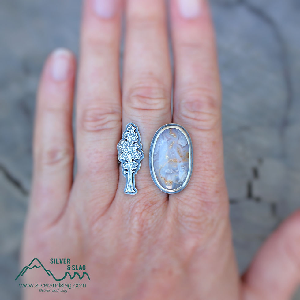Thumbnail: Mojave Desert Agate set in Sterling Silver Giant Sequoia Tree Adjustable Ring